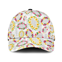Hawaiian Kakau Tattoo Leis and Palaka Pattern Classic Cap Traditional Aloha Tribal White Color