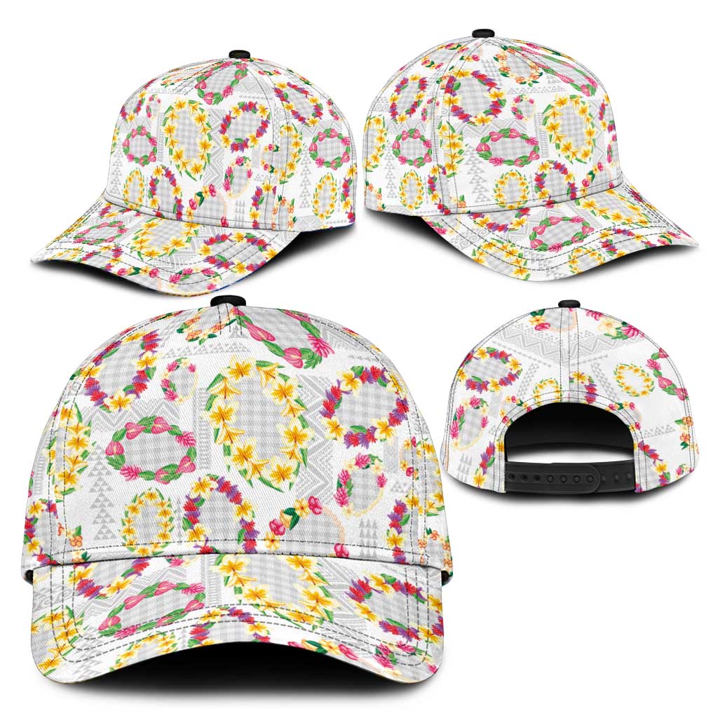 Hawaiian Kakau Tattoo Leis and Palaka Pattern Classic Cap Traditional Aloha Tribal White Color