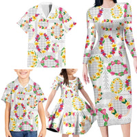 Hawaiian Kakau Tattoo Leis and Palaka Pattern Family Matching Long Sleeve Bodycon Dress and Hawaiian Shirt Traditional Aloha Tribal White Color