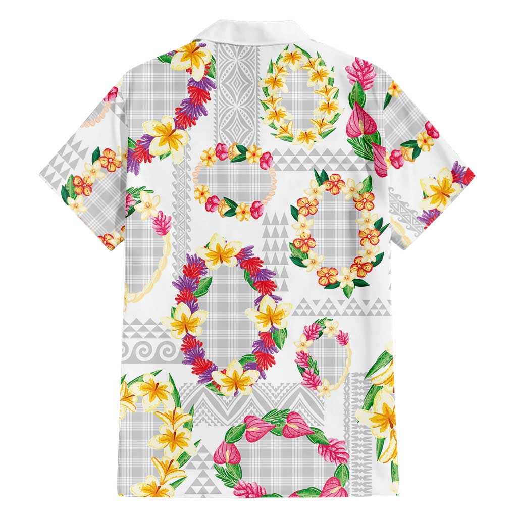Hawaiian Kakau Tattoo Leis and Palaka Pattern Family Matching Off The Shoulder Long Sleeve Dress and Hawaiian Shirt Traditional Aloha Tribal White Color