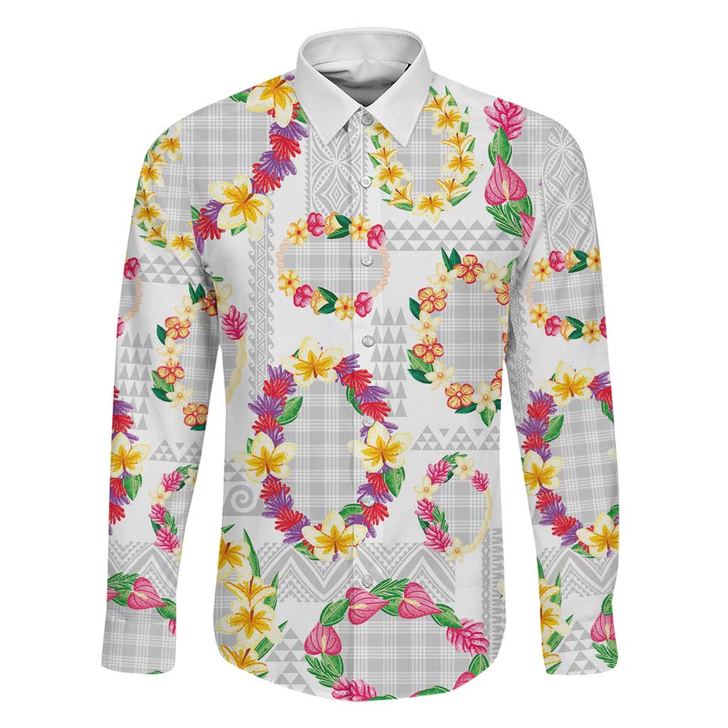 Hawaiian Kakau Tattoo Leis and Palaka Pattern Family Matching Off Shoulder Maxi Dress and Hawaiian Shirt Traditional Aloha Tribal White Color