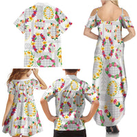 Hawaiian Kakau Tattoo Leis and Palaka Pattern Family Matching Summer Maxi Dress and Hawaiian Shirt Traditional Aloha Tribal White Color