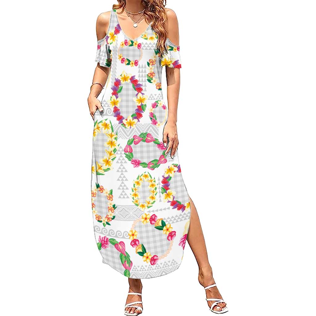 Hawaiian Kakau Tattoo Leis and Palaka Pattern Family Matching Summer Maxi Dress and Hawaiian Shirt Traditional Aloha Tribal White Color