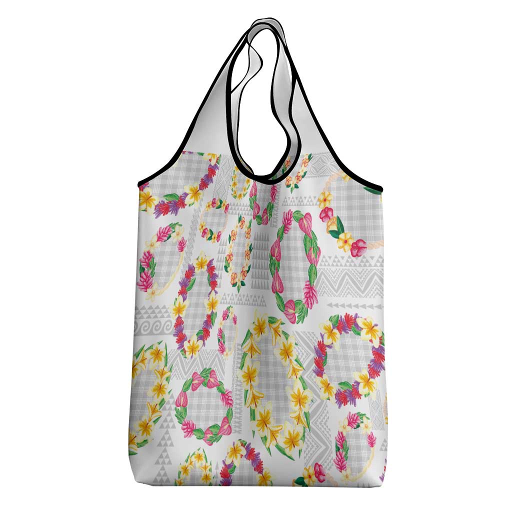 Hawaiian Kakau Tattoo Leis and Palaka Pattern Grocery Bag Traditional Aloha Tribal White Color LT03 - Polynesian Pride