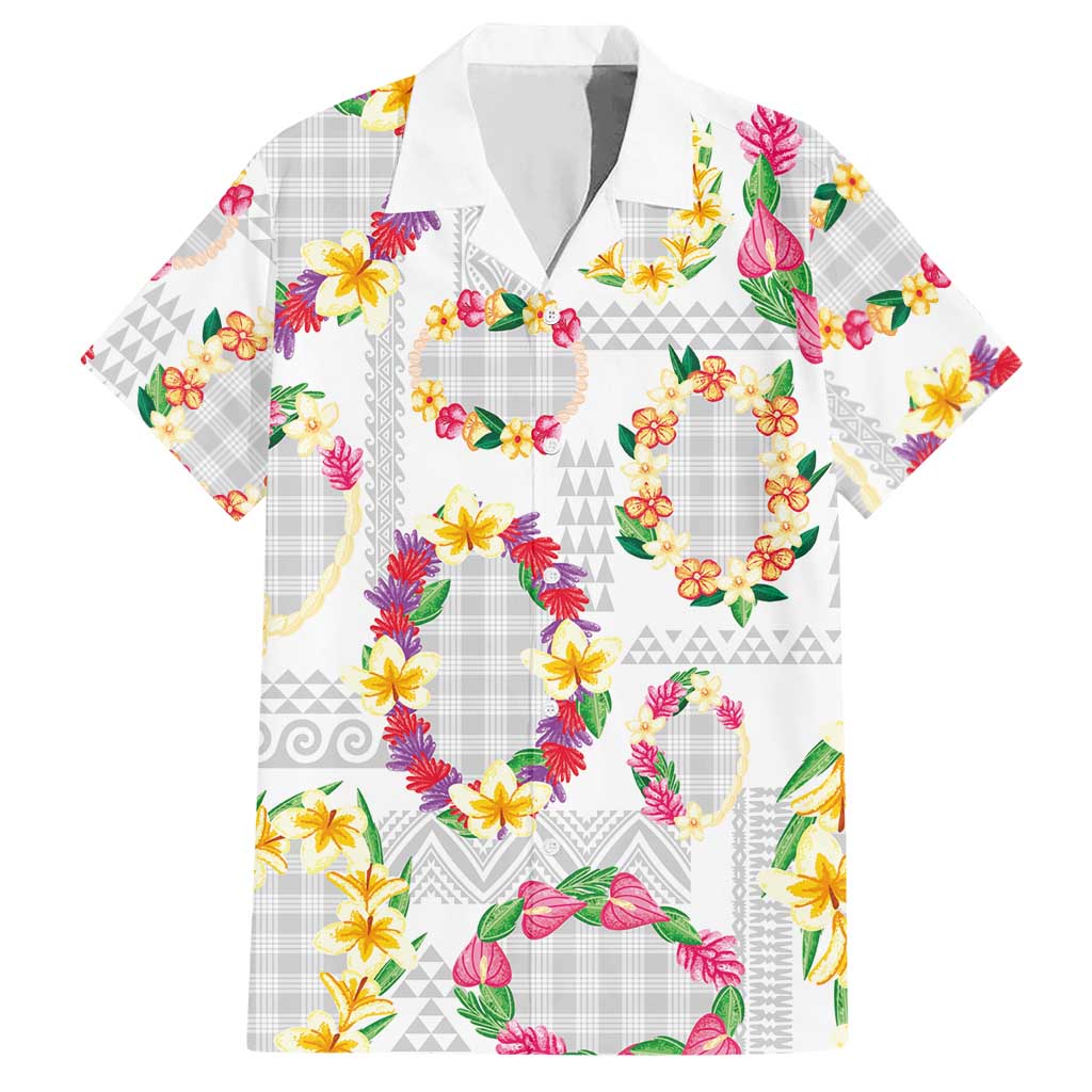Hawaiian Kakau Tattoo Leis and Palaka Pattern Hawaiian Shirt Traditional Aloha Tribal White Color LT03 White - Polynesian Pride