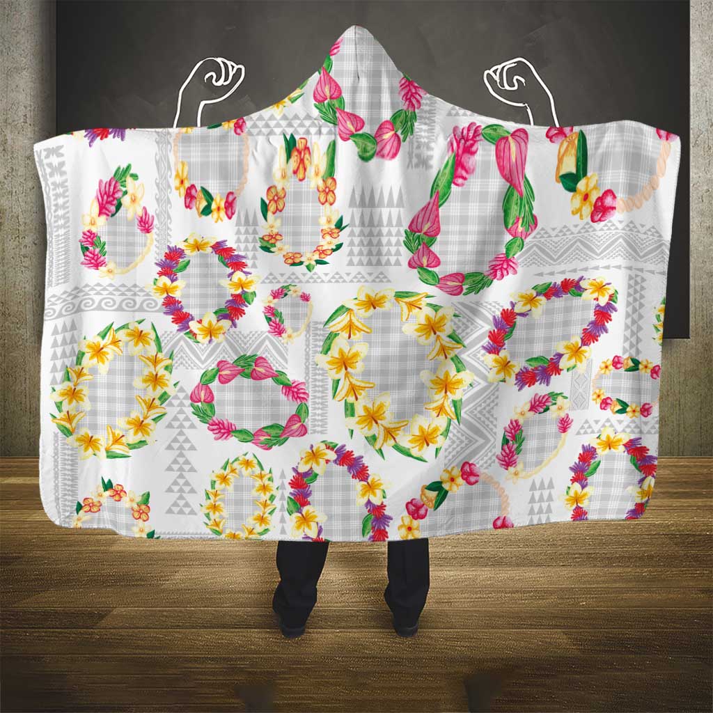 Hawaiian Kakau Tattoo Leis and Palaka Pattern Hooded Blanket Traditional Aloha Tribal White Color LT03 - Polynesian Pride