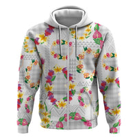 Hawaiian Kakau Tattoo Leis and Palaka Pattern Hoodie Traditional Aloha Tribal White Color LT03 Zip Hoodie White - Polynesian Pride