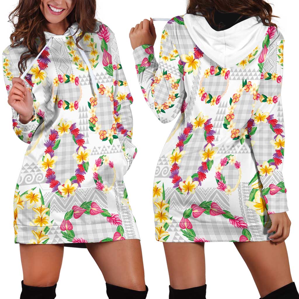 Hawaiian Kakau Tattoo Leis and Palaka Pattern Hoodie Dress Traditional Aloha Tribal White Color