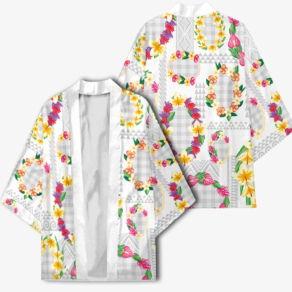 Hawaiian Kakau Tattoo Leis and Palaka Pattern Kimono Traditional Aloha Tribal White Color LT03 - Polynesian Pride
