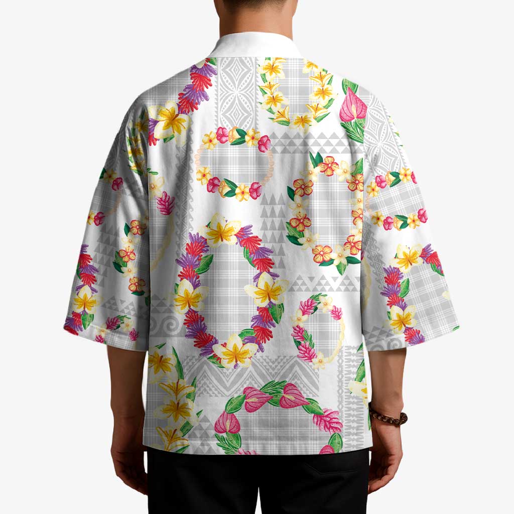 Hawaiian Kakau Tattoo Leis and Palaka Pattern Kimono Traditional Aloha Tribal White Color LT03 - Polynesian Pride