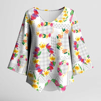 Hawaiian Kakau Tattoo Leis and Palaka Pattern Kimono Sleeve Blouse Traditional Aloha Tribal White Color LT03 Female White - Polynesian Pride