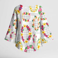 Hawaiian Kakau Tattoo Leis and Palaka Pattern Kimono Sleeve Blouse Traditional Aloha Tribal White Color LT03 - Polynesian Pride