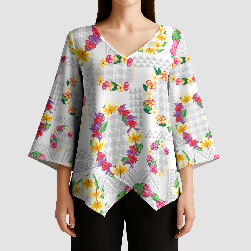 Hawaiian Kakau Tattoo Leis and Palaka Pattern Kimono Sleeve Blouse Traditional Aloha Tribal White Color LT03 - Polynesian Pride