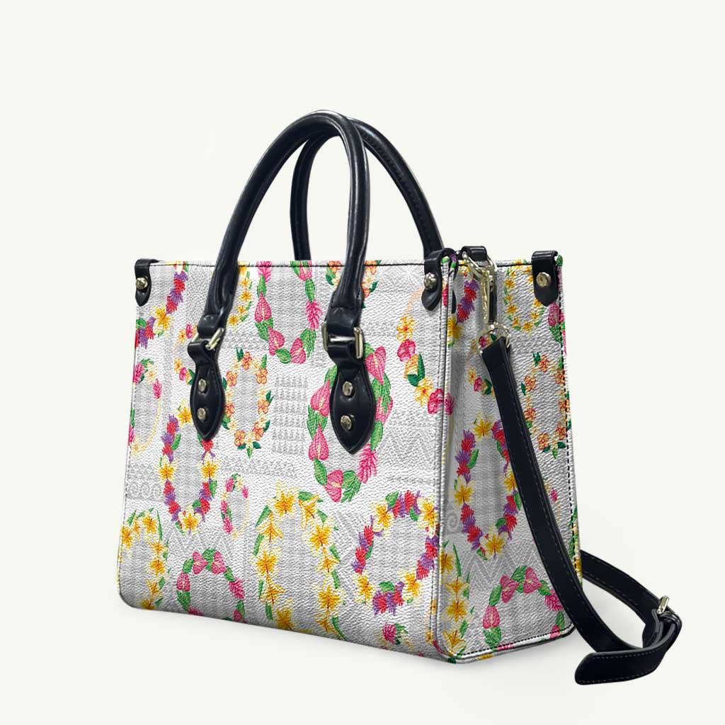 Hawaiian Kakau Tattoo Leis and Palaka Pattern Leather Bag Traditional Aloha Tribal White Color