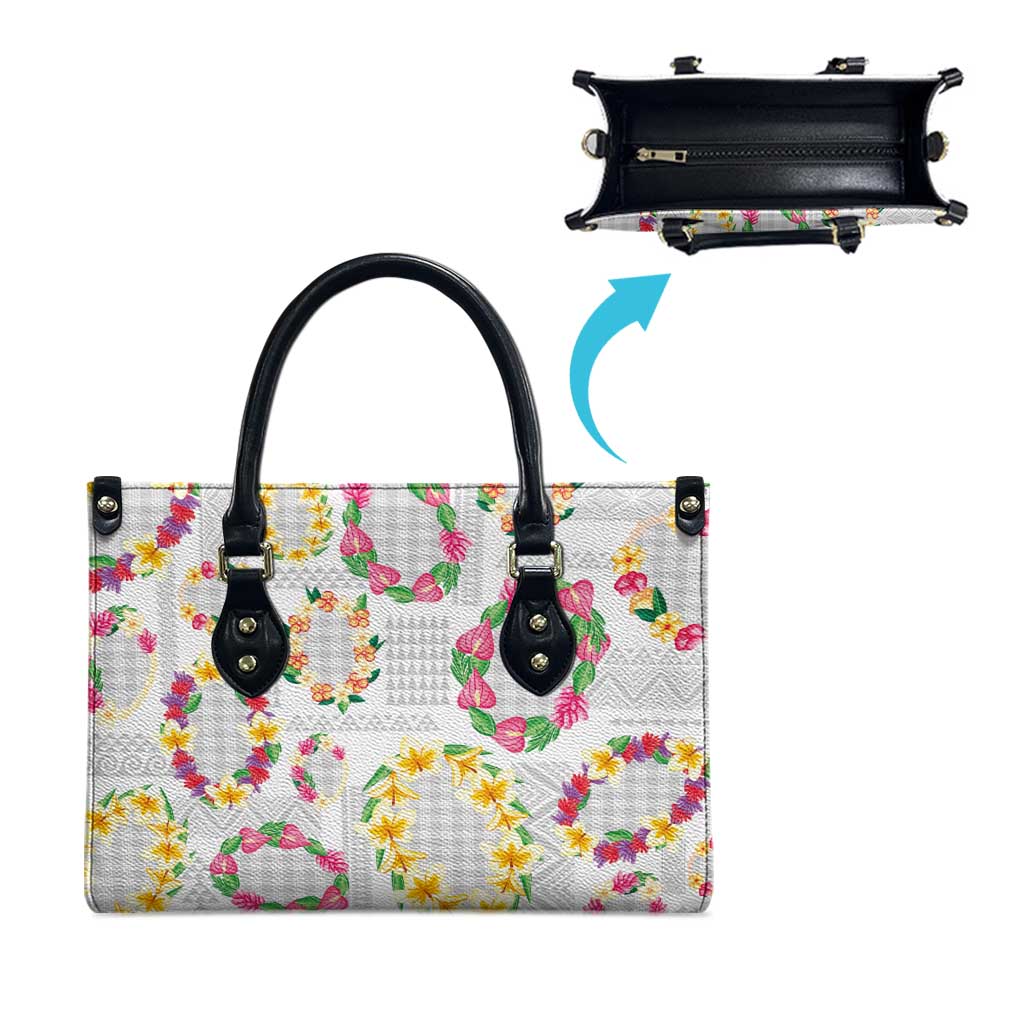 Hawaiian Kakau Tattoo Leis and Palaka Pattern Leather Bag Traditional Aloha Tribal White Color LT03 - Polynesian Pride