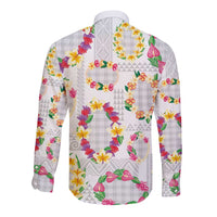 Hawaiian Kakau Tattoo Leis and Palaka Pattern Long Sleeve Button Shirt Traditional Aloha Tribal White Color LT03 - Polynesian Pride
