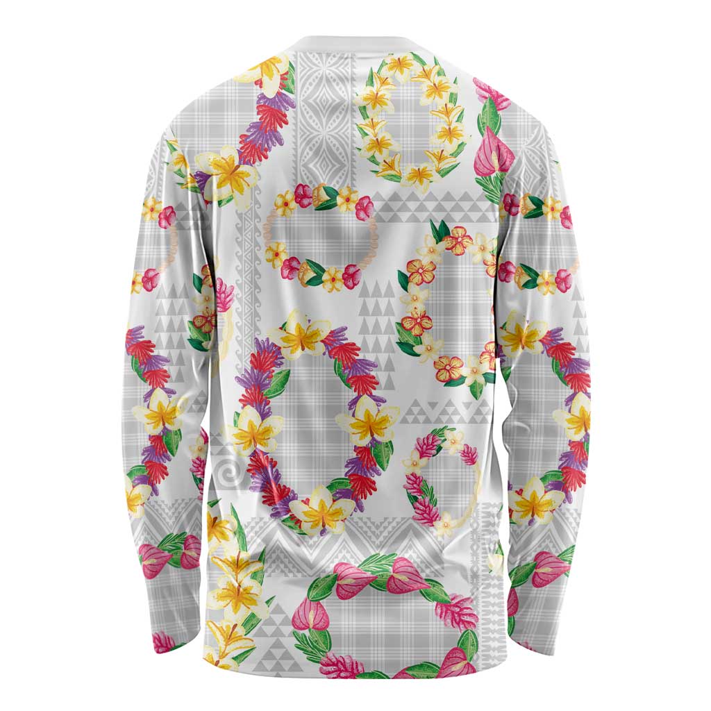 Hawaiian Kakau Tattoo Leis and Palaka Pattern Long Sleeve Shirt Traditional Aloha Tribal White Color LT03 - Polynesian Pride