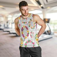Hawaiian Kakau Tattoo Leis and Palaka Pattern Men Tank Top Traditional Aloha Tribal White Color LT03 White - Polynesian Pride
