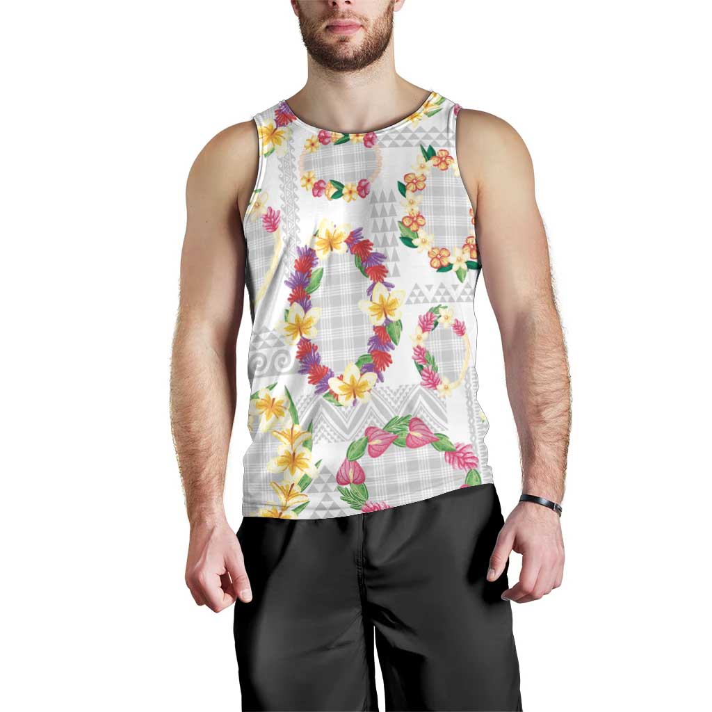 Hawaiian Kakau Tattoo Leis and Palaka Pattern Men Tank Top Traditional Aloha Tribal White Color LT03 - Polynesian Pride