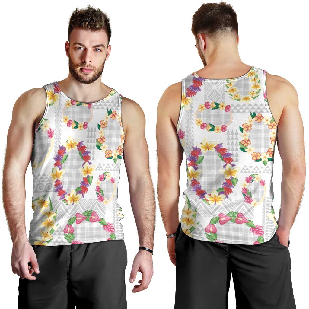 Hawaiian Kakau Tattoo Leis and Palaka Pattern Men Tank Top Traditional Aloha Tribal White Color LT03 - Polynesian Pride
