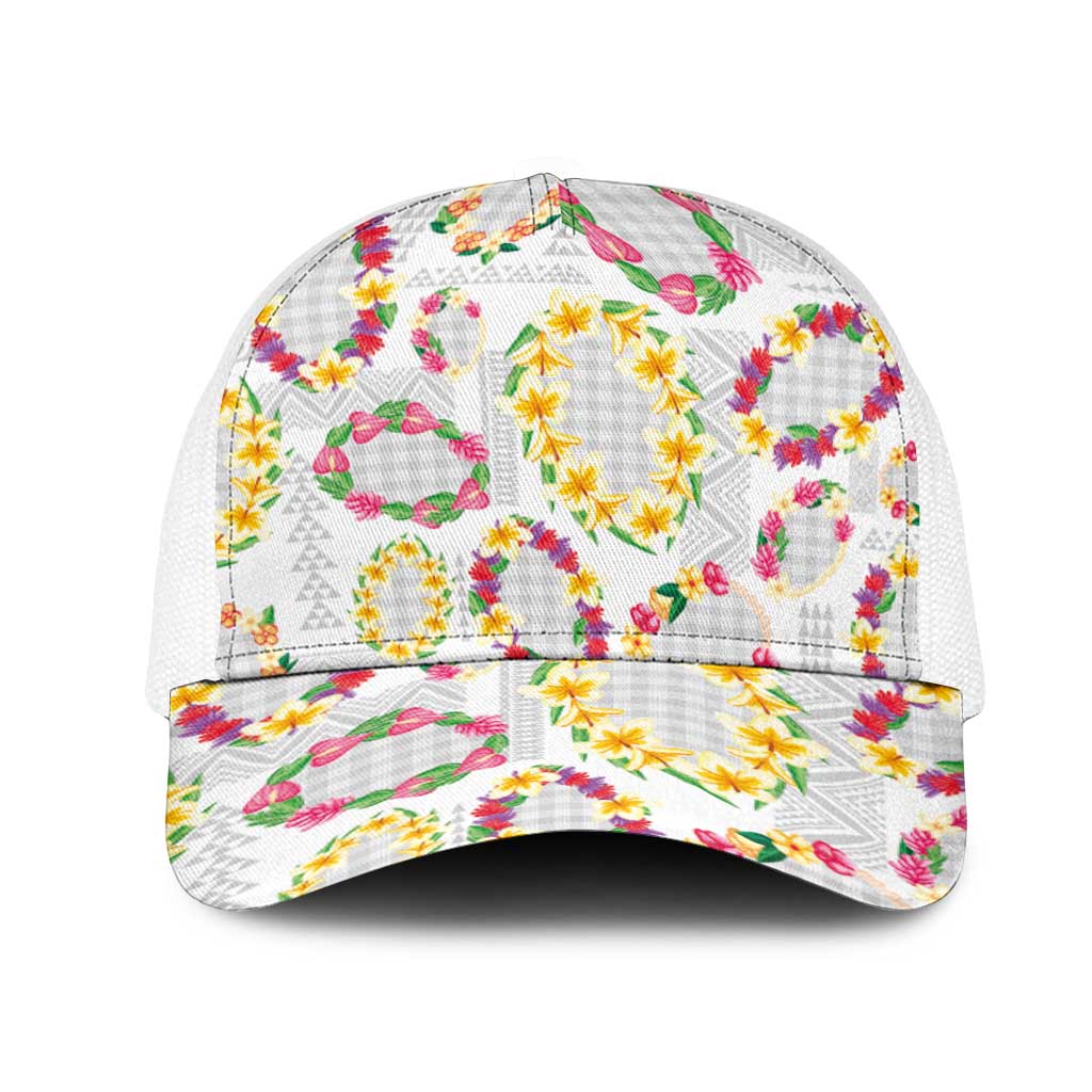 Hawaiian Kakau Tattoo Leis and Palaka Pattern Mesh Trucker Cap Traditional Aloha Tribal White Color LT03 One Size White White - Polynesian Pride