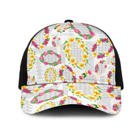 Hawaiian Kakau Tattoo Leis and Palaka Pattern Mesh Trucker Cap Traditional Aloha Tribal White Color LT03 One Size Black White - Polynesian Pride