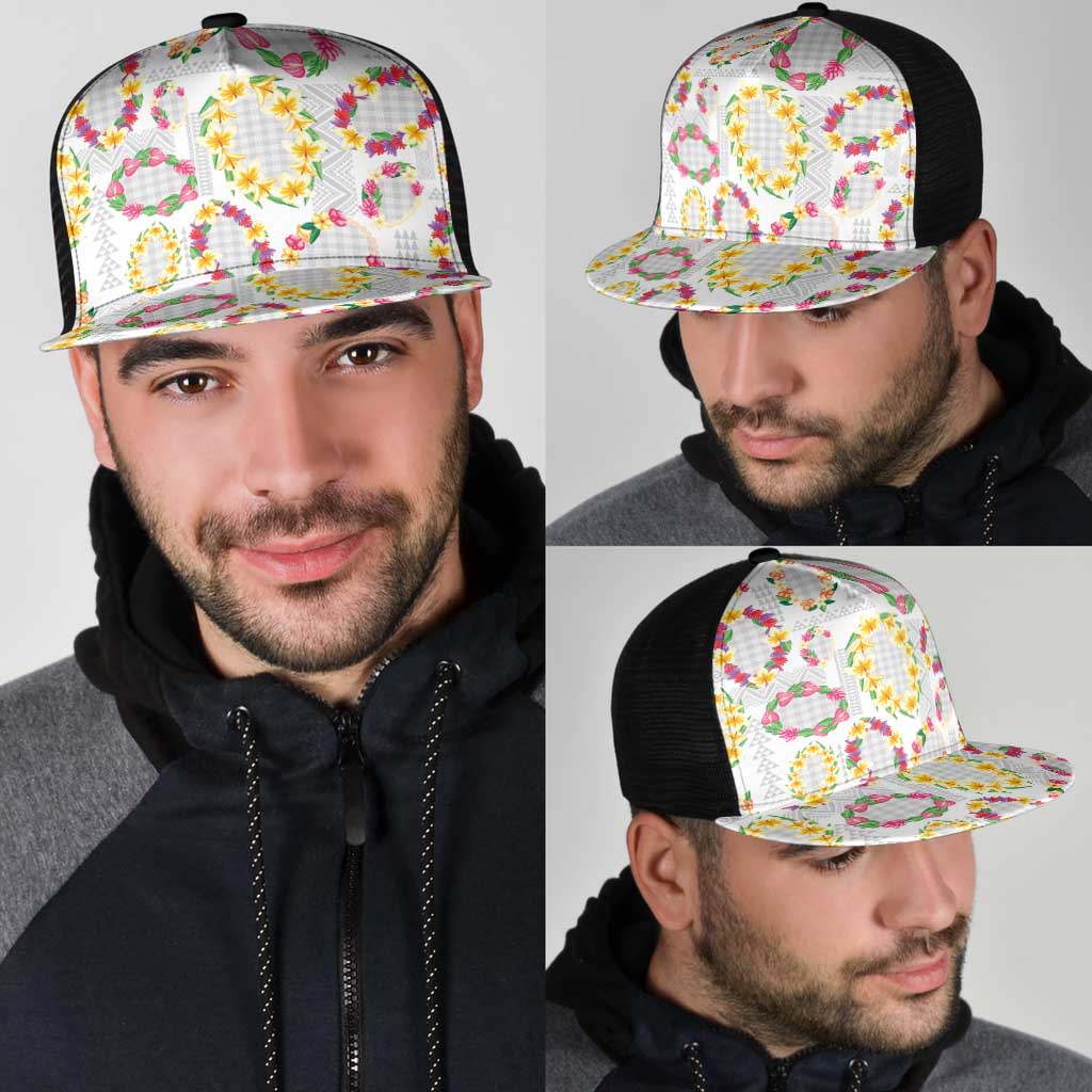Hawaiian Kakau Tattoo Leis and Palaka Pattern Mesh Trucker Cap Traditional Aloha Tribal White Color LT03 - Polynesian Pride