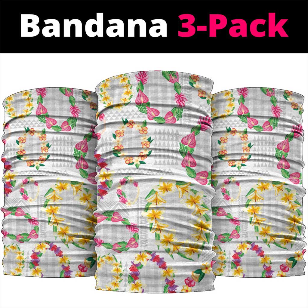 Hawaiian Kakau Tattoo Leis and Palaka Pattern Neck Gaiter Traditional Aloha Tribal White Color