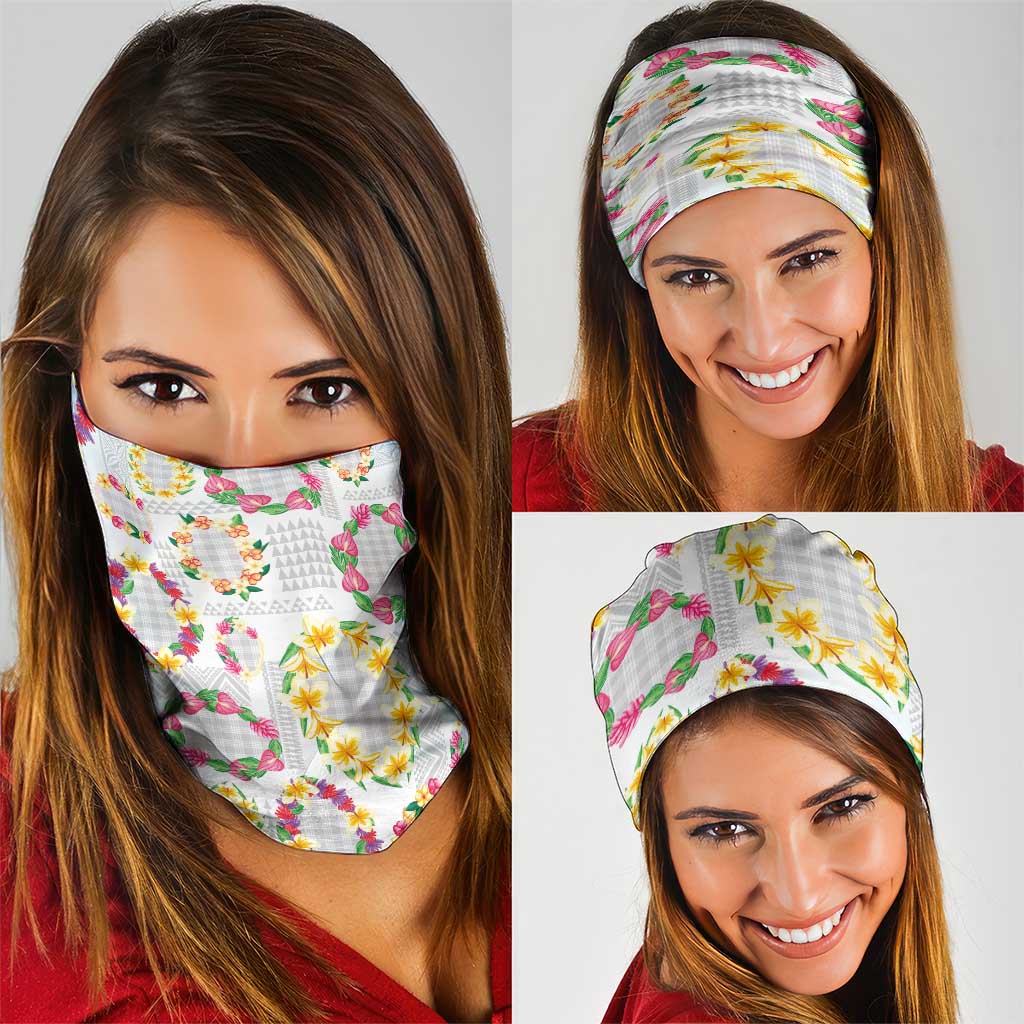 Hawaiian Kakau Tattoo Leis and Palaka Pattern Neck Gaiter Traditional Aloha Tribal White Color