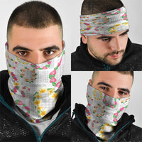 Hawaiian Kakau Tattoo Leis and Palaka Pattern Neck Gaiter Traditional Aloha Tribal White Color