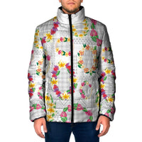 Hawaiian Kakau Tattoo Leis and Palaka Pattern Padded Jacket Traditional Aloha Tribal White Color LT03 Men White - Polynesian Pride