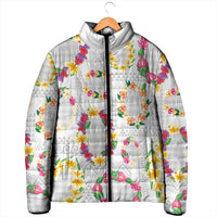 Hawaiian Kakau Tattoo Leis and Palaka Pattern Padded Jacket Traditional Aloha Tribal White Color LT03 - Polynesian Pride
