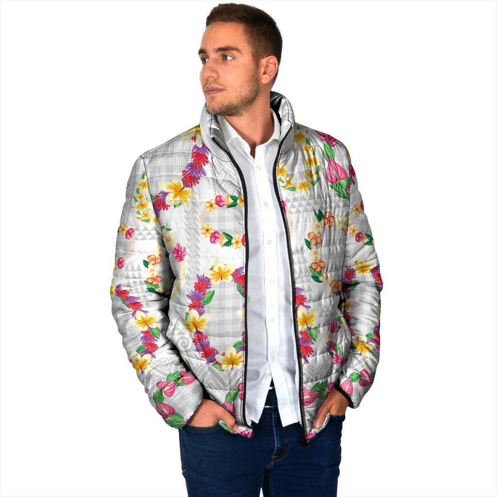 Hawaiian Kakau Tattoo Leis and Palaka Pattern Padded Jacket Traditional Aloha Tribal White Color LT03 - Polynesian Pride