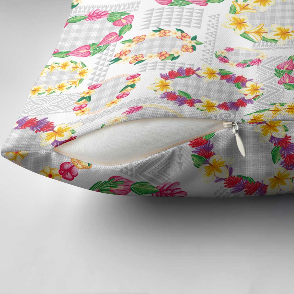 Hawaiian Kakau Tattoo Leis and Palaka Pattern Pillow Cover Traditional Aloha Tribal White Color LT03 - Polynesian Pride