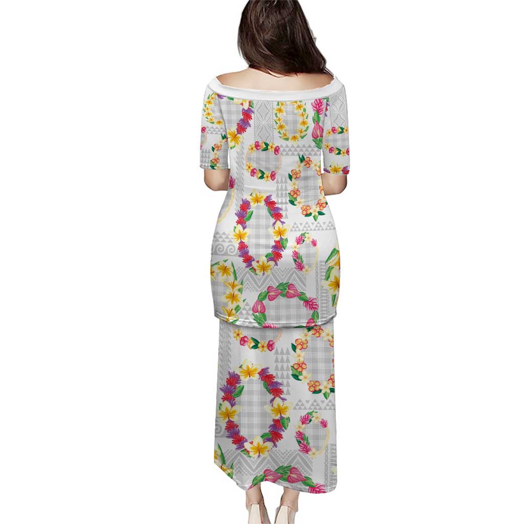 Hawaiian Kakau Tattoo Leis and Palaka Pattern Puletasi Traditional Aloha Tribal White Color LT03 - Polynesian Pride