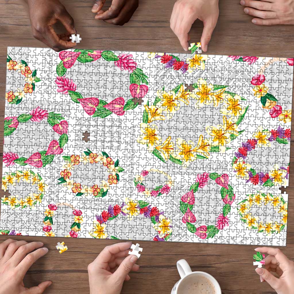 Hawaiian Kakau Tattoo Leis and Palaka Pattern Puzzle Traditional Aloha Tribal White Color