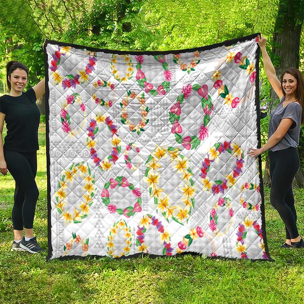 Hawaiian Kakau Tattoo Leis and Palaka Pattern Quilt Traditional Aloha Tribal White Color