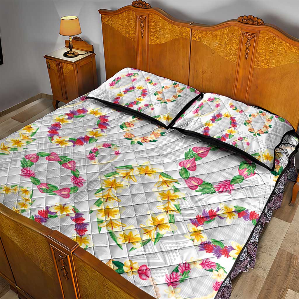 Hawaiian Kakau Tattoo Leis and Palaka Pattern Quilt Bed Set Traditional Aloha Tribal White Color LT03 - Polynesian Pride
