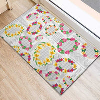Hawaiian Kakau Tattoo Leis and Palaka Pattern Rubber Doormat Traditional Aloha Tribal White Color