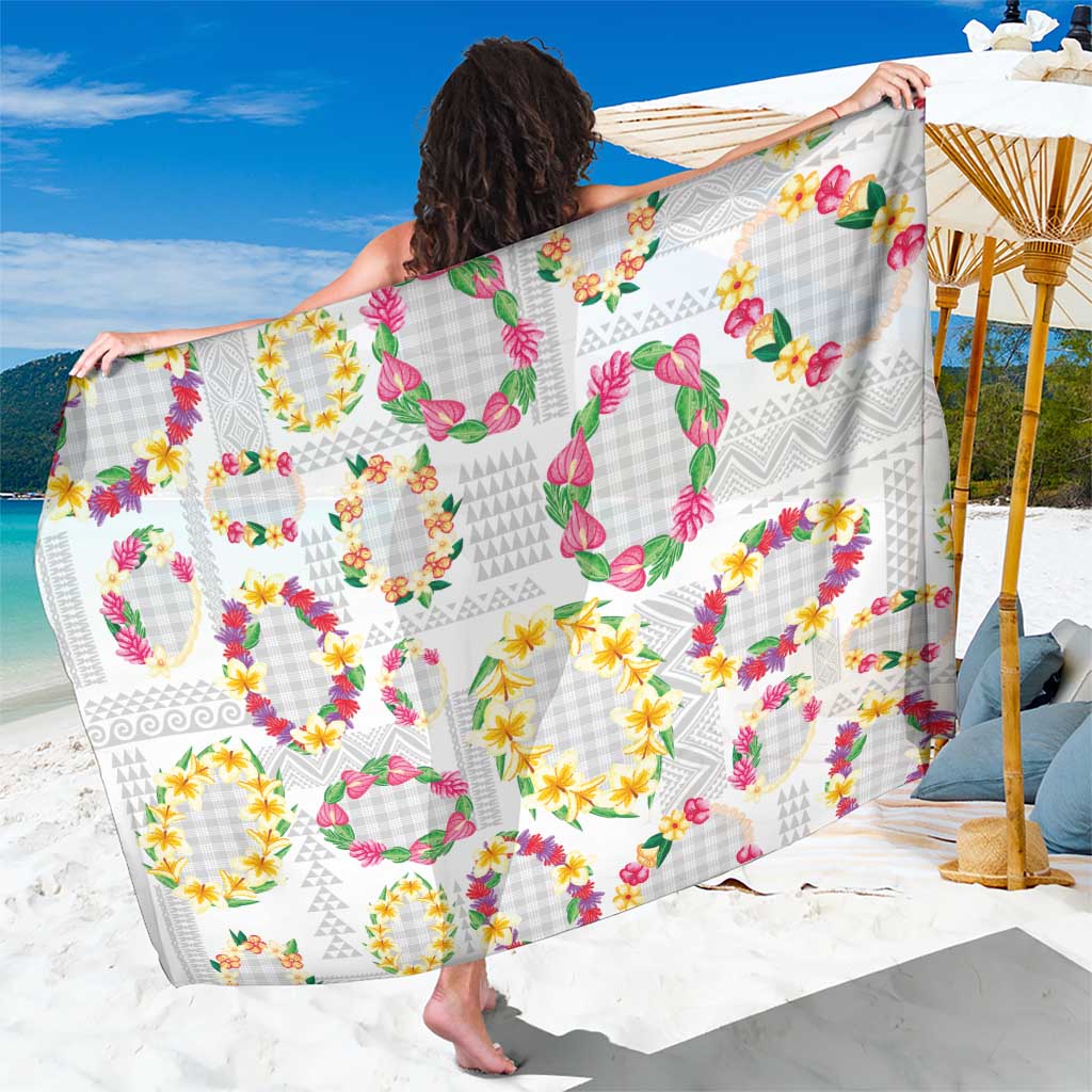 Hawaiian Kakau Tattoo Leis and Palaka Pattern Sarong Traditional Aloha Tribal White Color LT03 One Size 44 x 66 inches White - Polynesian Pride