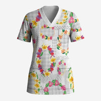 Hawaiian Kakau Tattoo Leis and Palaka Pattern Scrub Top Traditional Aloha Tribal White Color LT03 Adult White - Polynesian Pride
