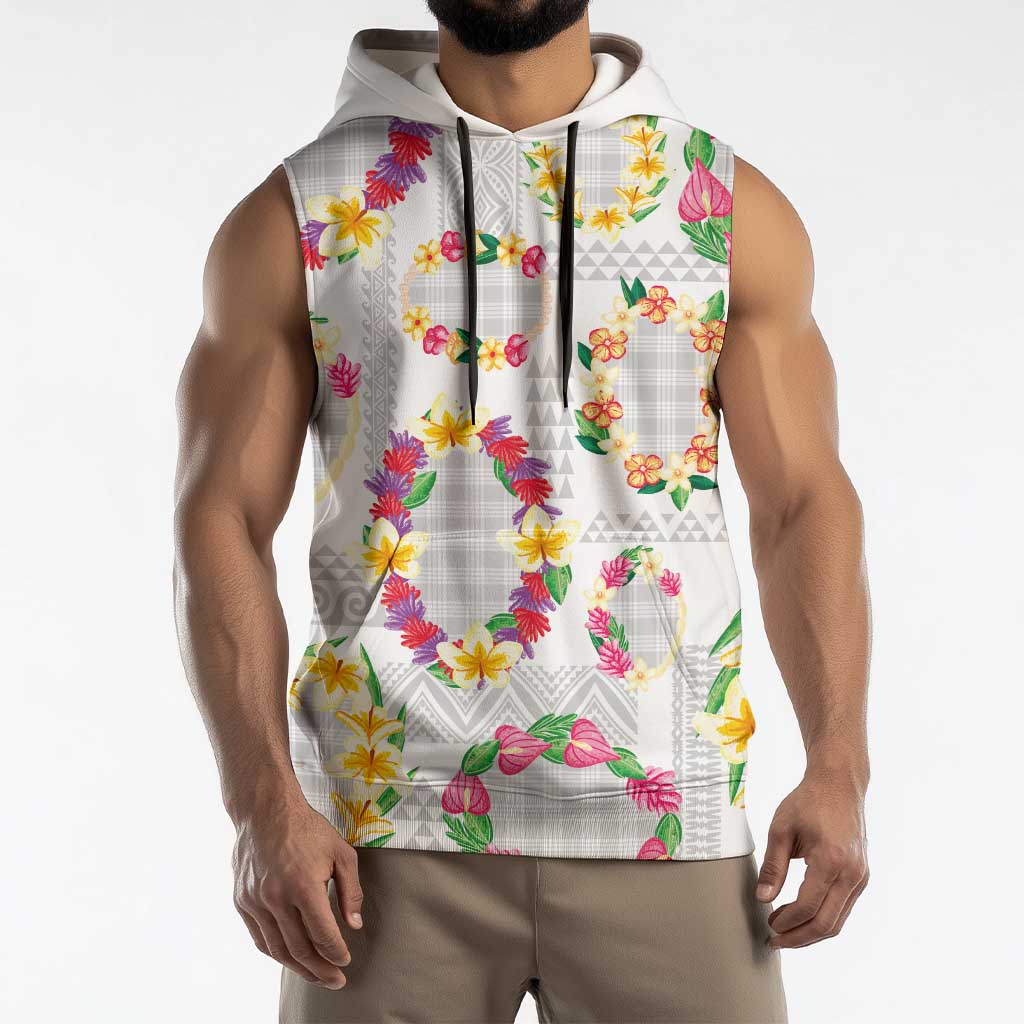 Hawaiian Kakau Tattoo Leis and Palaka Pattern Sleeveless Hoodie Traditional Aloha Tribal White Color LT03 - Polynesian Pride