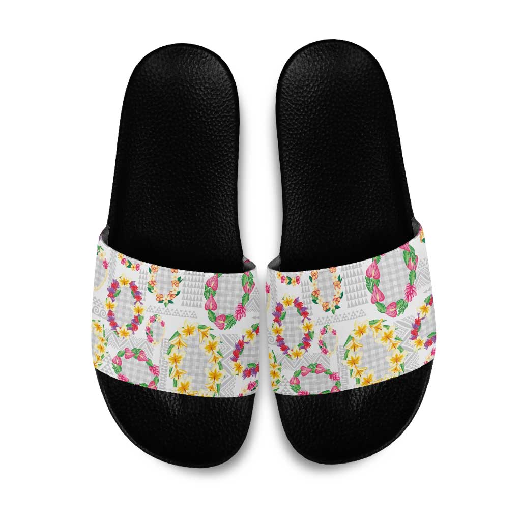 Hawaiian Kakau Tattoo Leis and Palaka Pattern Slide Sandals Traditional Aloha Tribal White Color LT03 White - Polynesian Pride