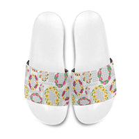Hawaiian Kakau Tattoo Leis and Palaka Pattern Slide Sandals Traditional Aloha Tribal White Color LT03 White - Polynesian Pride