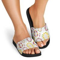 Hawaiian Kakau Tattoo Leis and Palaka Pattern Slide Sandals Traditional Aloha Tribal White Color LT03 - Polynesian Pride