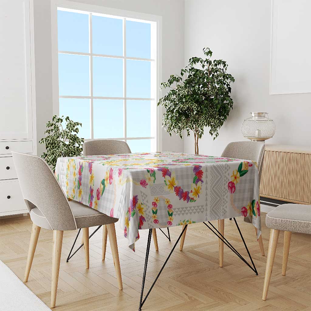 Hawaiian Kakau Tattoo Leis and Palaka Pattern Tablecloth Traditional Aloha Tribal White Color LT03 - Polynesian Pride