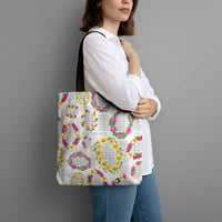 Hawaiian Kakau Tattoo Leis and Palaka Pattern Tote Bag Traditional Aloha Tribal White Color