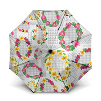 Hawaiian Kakau Tattoo Leis and Palaka Pattern Umbrella Traditional Aloha Tribal White Color LT03 One Size Folded 11.42 inch Opened Diameter 37.4 inch White - Polynesian Pride