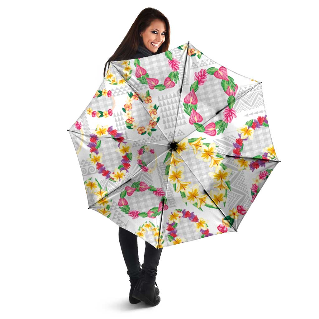 Hawaiian Kakau Tattoo Leis and Palaka Pattern Umbrella Traditional Aloha Tribal White Color LT03 - Polynesian Pride