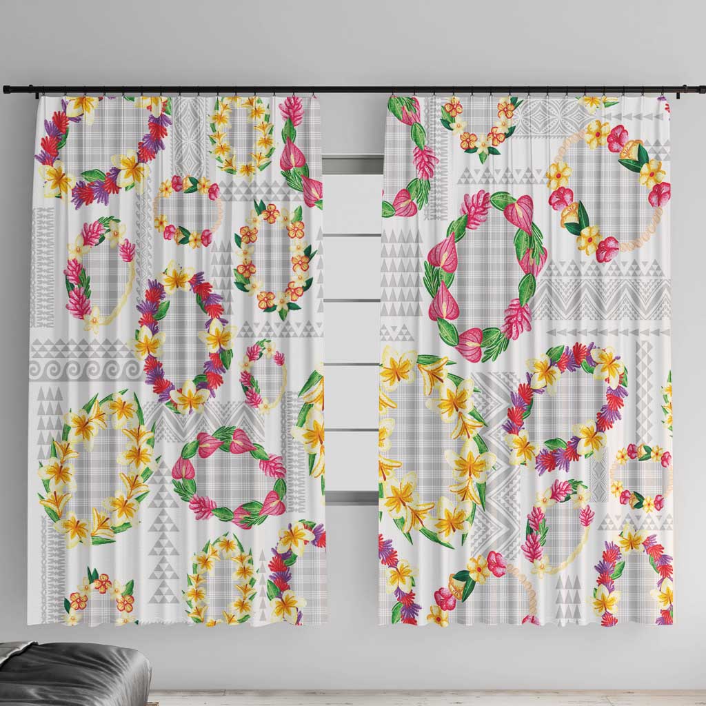 Hawaiian Kakau Tattoo Leis and Palaka Pattern Window Curtain Traditional Aloha Tribal White Color